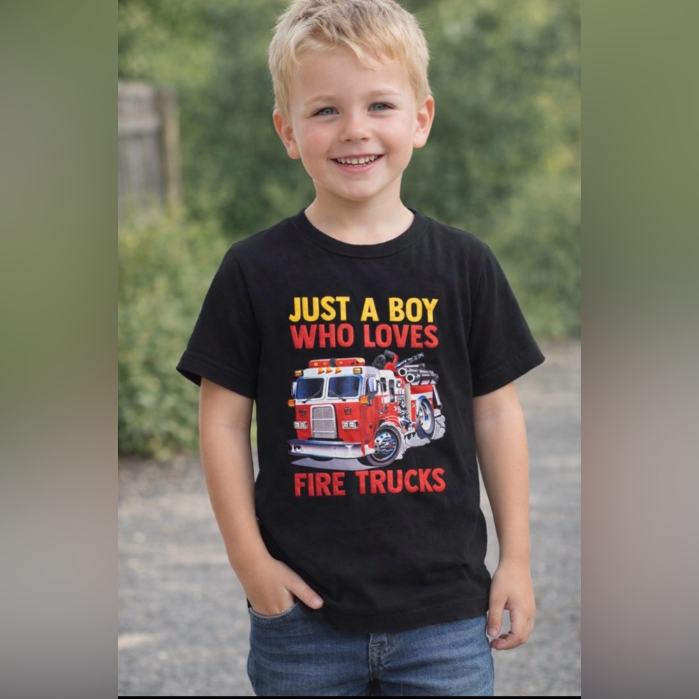 Just a boy who loves fire trucks Fire Truck Themed Kids T-Shirt
